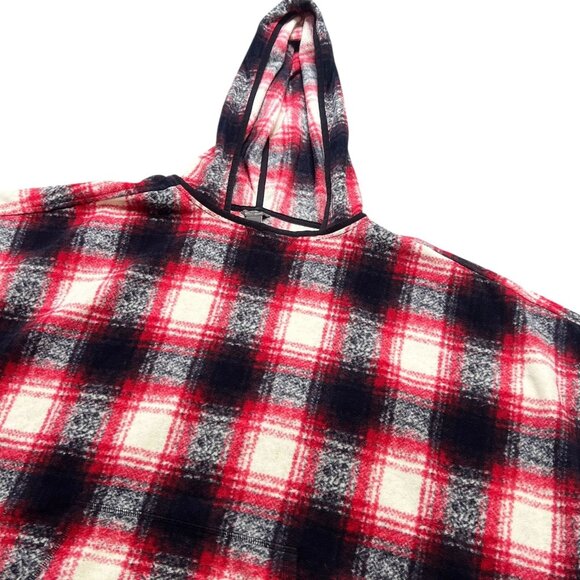 Eddie Bauer Poncho Top Womens Size M/L Petite Red White Black Plaid Hooded - Picture 2 of 5